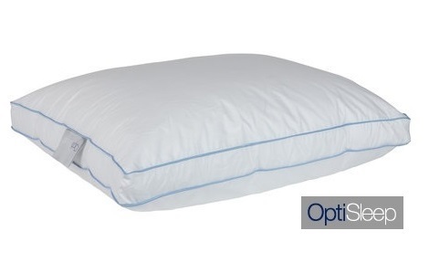 Hoofdkussen Optisleep OS310 gevuld met 30 procent eendendons 1000 gram. Boxmodel. Leverbaar in de maat 50x70 en 60x70 cm slaapkenner theo bot